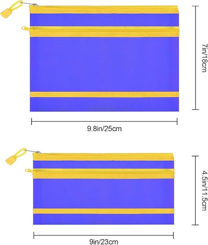 12 Pieces Zipper Nylon Mesh Pouch, Mesh Cosmetic Bags Makeup Bags Pencil Case, Multipurpose Travel Bags for Cosmetic School Office Supplies and Travel Accessories (2 Layers-Blue, A5)