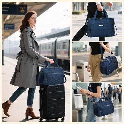 Travel Duffle Bag for Women, Underseat Carry On luggage Bag Foldable Overnight Weekender Hospital Bag Lightweight Airplanes Personal Item Travel Tote Bag for Women Birthday Gifts, 18IN Navy Blue