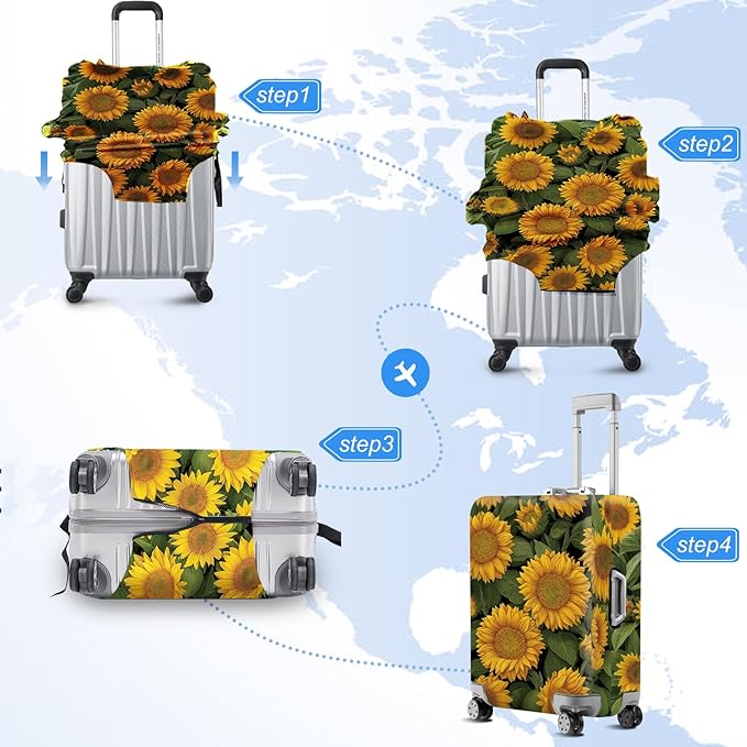 FOREVER QUEEN Sunflower Luggage Cover Suitcase Protector Suitcase Cover Anti-Scratch,Stretchable Bag Cover Washable Durable Polyester