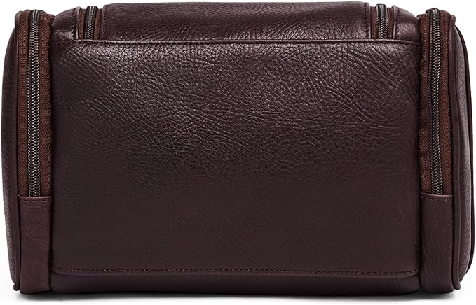Leatherology Premium Espresso Small Hanging Toiletry Kit – Compact Leather Travel Organizer with Interior Zip Pockets, Mesh Pouches & Hanger | Full-Grain Leather Toiletry Bag for Men & Women
