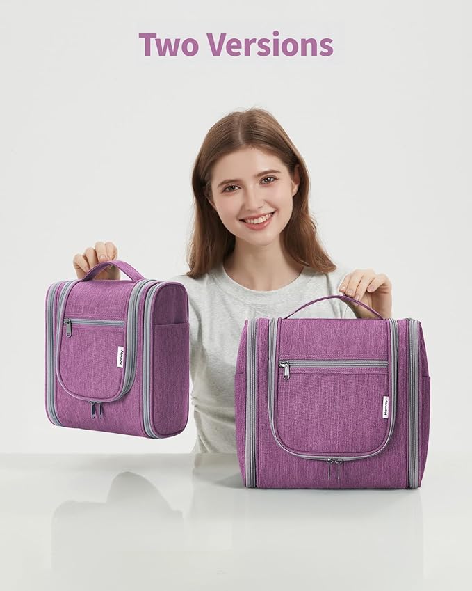 Narwey Small Hanging Toiletry Bag Women Travel Makeup Bag Organizer Toiletries Bag for Travel Size Essentials Accessories Cosmetics (Medium, Dark Purple)