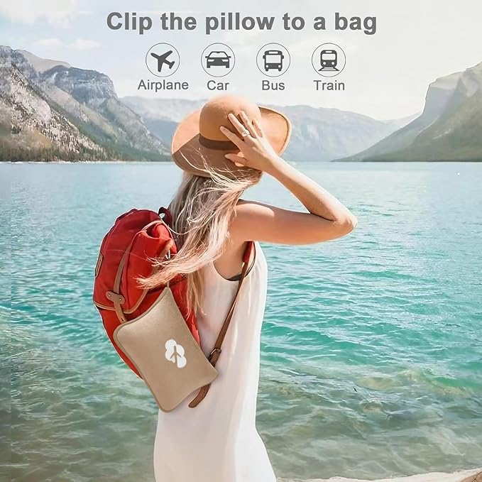 Travel Blanket and Pillow Compact, Premium Soft 2 in 1 Airplane Blanket with Soft Bag Pillowcase，Hand Luggage Sleeve and Backpack Clip (Brown)