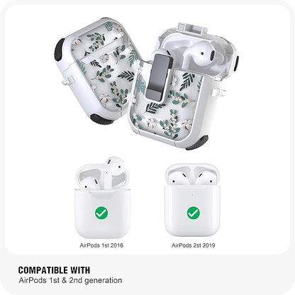 WENEW Case for AirPods 1 & 2Case Cover Secure Lock Automatic Snap Switch Clip Cleaner Kit Lanyard Women Stylish Flower Armour Hard Shell Full Body (Green, AirPods 1st & 2nd)