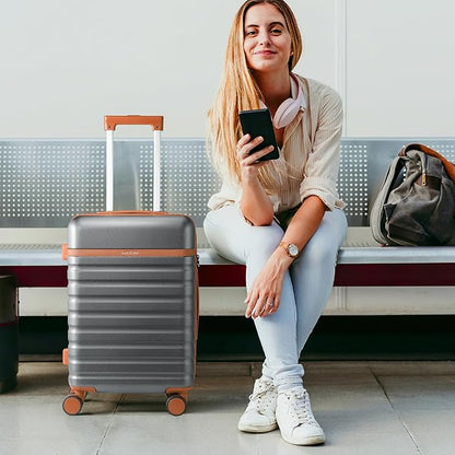 UKEIN Luggage Sets 3 Piece, Carry On Luggage 20In With Spinner Wheels,PC Hardside Suitcase Set with TSA Lock,Durable Carry On Suitcase With Travel Backpack for Men (Grey, 3 piece set (20inch))