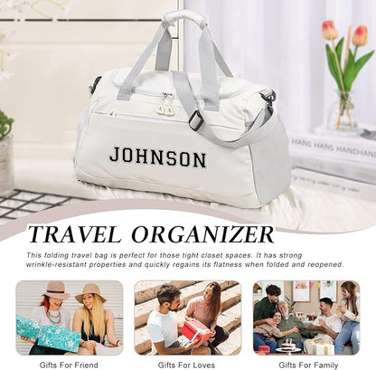 Personalized Duffel Bag Custom Sport Gym Travel Bags Embroidered Name Text Customized Dry Wet Separated Weekend Waterproof Bag for Women Men (A-White)