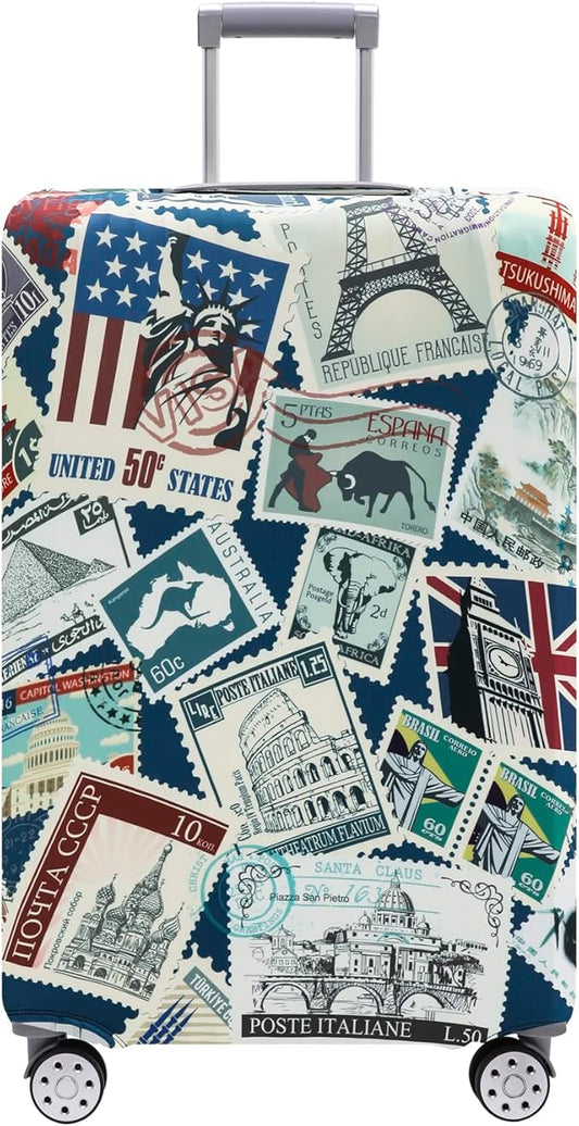 Travelkin Luggage Covers For Suitcase Tsa Approved,Suitcase Cover Protector Fit 18-32 Inch Luggage (Stamp, XL)