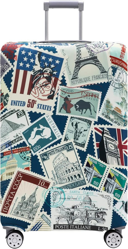 Travelkin Luggage Covers For Suitcase Tsa Approved,Suitcase Cover Protector Fit 18-32 Inch Luggage (Stamp, S)