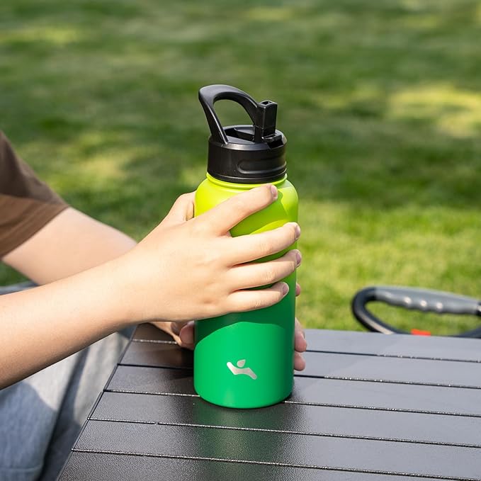 40oz Insulated Water Bottle Stainless Steel Sport Bottles with 3 Lids,Bamboo Grove