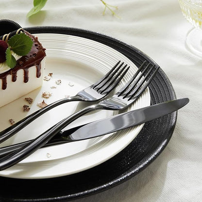 HIKAA Forged Silverware Set Stainless Steel Flatware Set,Service for 4,Matte Satin Polished Cutlery Set,Dishwasher Safe (Black, 40PCS)