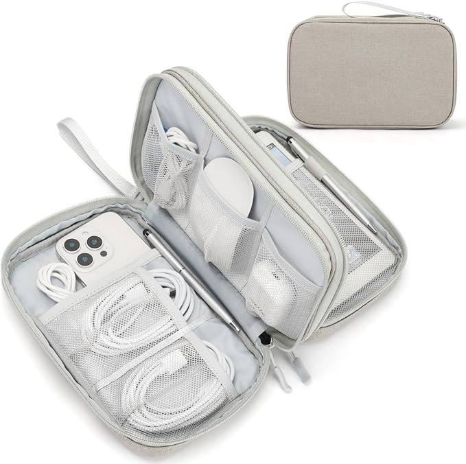 FYY Electronic Organizer, Large Travel Cable Organizer Bag Pouch Electronic Accessories Carry Case Portable Waterproof Double Layers All-in-One Storage Bag for Cable, Cord, Charger, Phone, Khaki