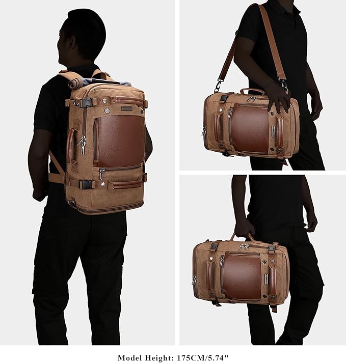 WITZMAN Travel Backpack for Men Women Carry on Luggage Backpack Canvas Rucksack Duffel bag with Shoe Compartment（A2020 Brown）