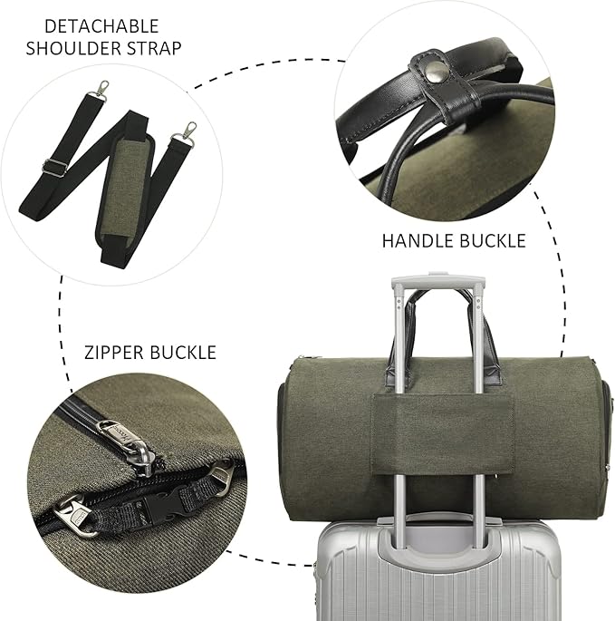Convertible Garment Bag with Shoulder Strap, Modoker Carry on Garment Duffel Bag for Men Women - 2 in 1 Hanging Suitcase Suit Travel Bags,Forest Night