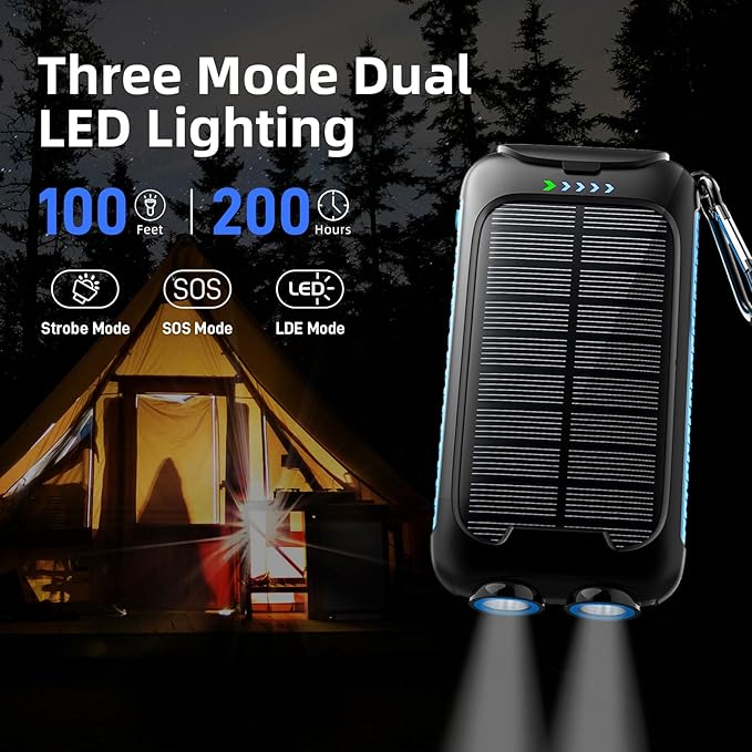 Solar Charger Power Bank 49800mAh - Portable Fast Charging Power Bank with Type-C & Dual USB Ports, Compatible with iPhone, Samsung & More, Waterproof Solar Panel for Camping, Hiking, and Outdoor Use