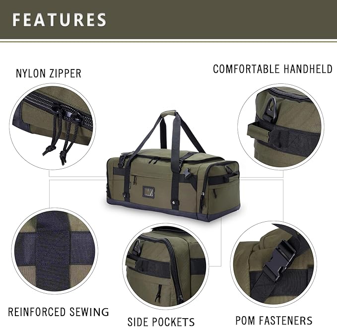 Large Duffle Bag for Travel - Men & Women, Foldable Gym Duffle Backpack, Heavy Duty Tactical Military Canvas Duffel Bags, Extra Big Carry On with Shoe Pockets, Waterproof (80L/103L)