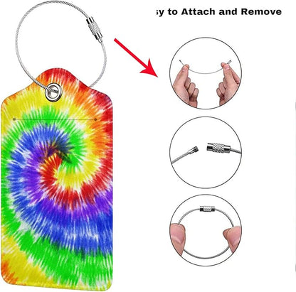 Artistic Tie Dye Luggage Tags Set of 2 Colorful Leather Luggage Tags ID Label for Travel Backpack Bag, Name Labels Suitcase Labels Identifiers Baggage Tags for Adults Kids Women Girls