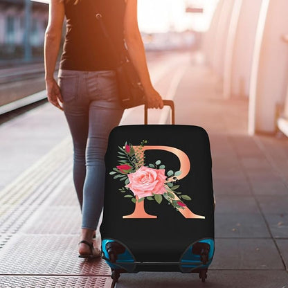 Floral Letter R Travel Luggage Cover Spandex Suitcase Protector Elastic Washable Stretch,Size S(Fit 18-21inch Suitcase)