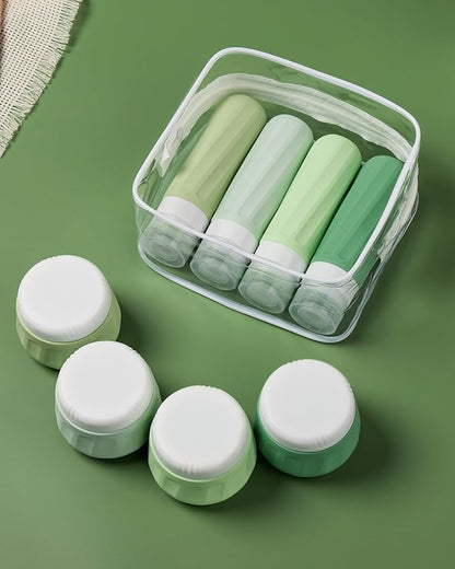 Travel Bottles for Toiletries 8 Pack, Travel Size Toiletries, Tsa Approved Travel Size Containers 3oz, with Travel Essentials Clear Bag, Leak Proof Silicone Squeezable Creams Jars