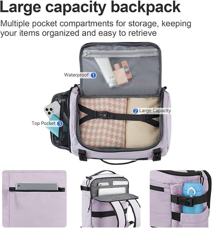 Carry On Travel Backpack Flight Approved Laptop Backpack Business Work Backpack for Women Men Large Capacity Casual Daypack with Wet/Dry Separation Pockets, Purple