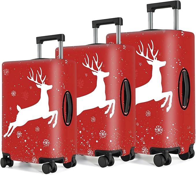 Red Christmas Deer Luggage Cover – Reindeer Suitcase Protector, Stretchable Waterproof Holiday Travel Luggage Sleeve,XL