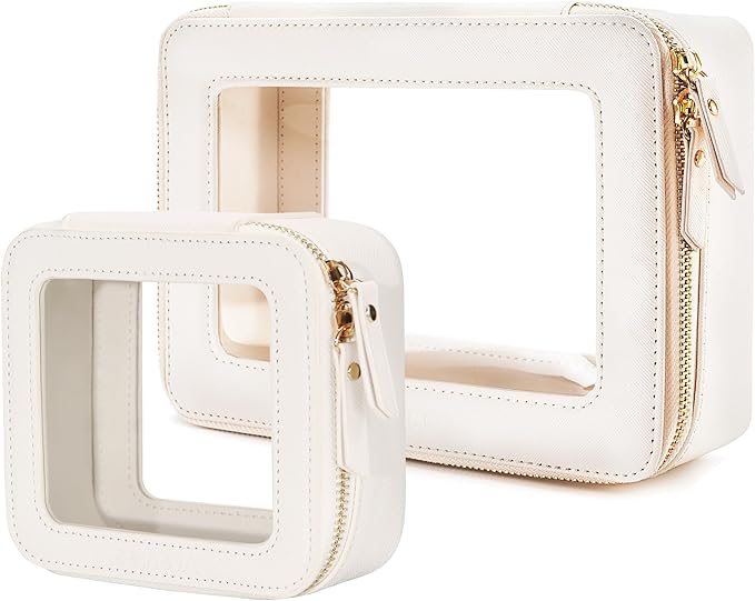 Aveniee Clear Makeup Bag Set (2-Piece Mini & Midi) - Travel Toiletry Organizer for Women, Waterproof Cosmetic Pouch & Car Accessory for Travel Size Toiletries, White