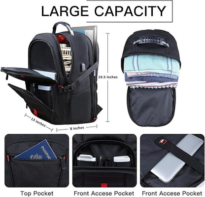 Extra Large Travel Laptop Backpack, 17.3 Inch Carry on Backpack for Men Women with USB Port, 50L Anti Theft Water Resistant College Bussiness TSA Airline Approved Work Computer Backpack, Black