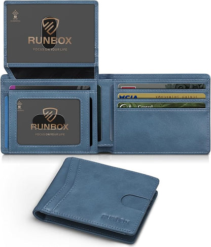 RUNBOX Wallet for Men Slim Rfid Leather 2 ID Window With Gift Box