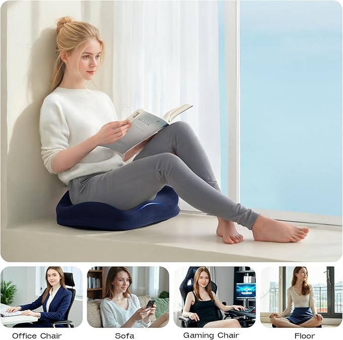Seat Cushions for Office Chairs - Ergonomic Tailbone Pain Pressure Relief Seat Cushion - Extra Large & Thick Design Memory Foam Office Chair Cushion, 21.2" W X 16.5" L (Blue)