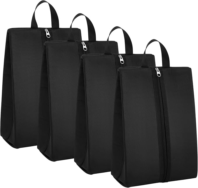 Leinuosen 4 Pack Smell Proof Shoe Cleat Bag for Travel Water Resistant Odor Absorbing Lightweight Golf Soccer Shoe Storage Organizer Pouch with Zipper for Gym Sports Work Men Women (Black)
