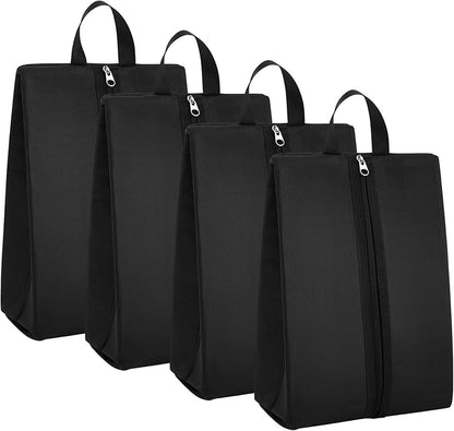 Leinuosen 4 Pack Smell Proof Shoe Cleat Bag for Travel Water Resistant Odor Absorbing Lightweight Golf Soccer Shoe Storage Organizer Pouch with Zipper for Gym Sports Work Men Women (Black)