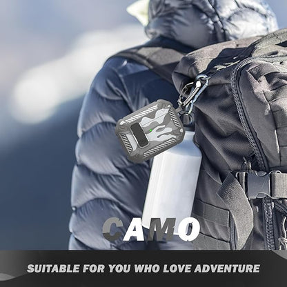 RFUNGUANGO for AirPods Pro 2nd Generation Case Cover with Cleaner Kit, Military Hard Shell Protective Armor with Lock for AirPod Gen 2 Charging Case2023, 2022, Front LED Visible,Grey Camou