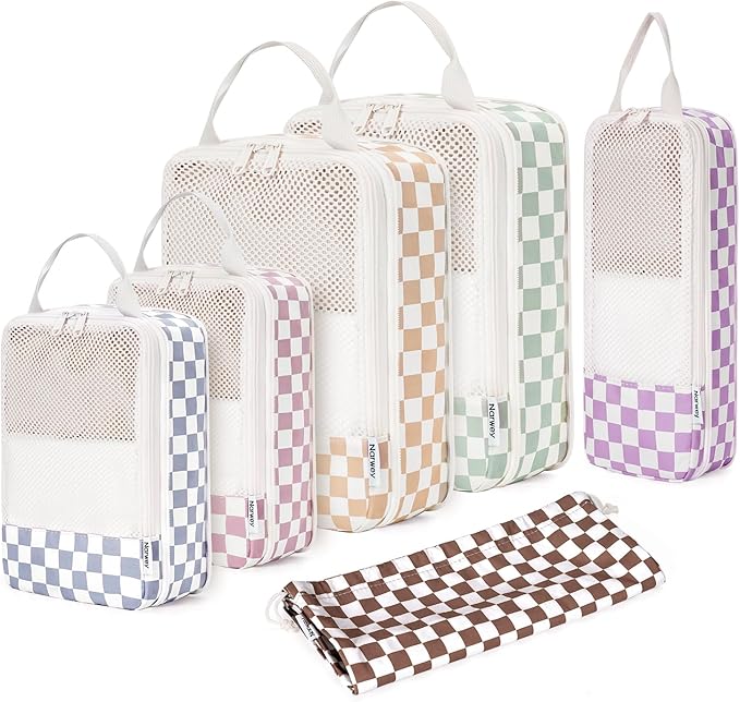 Narwey 6 Set Compression Packing Cubes for Travel Kids Women Carry on, Packing Organizers Bag for Backpack Luggage Suitcase Duffle Bags