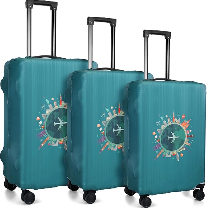Sherr 3 Pieces Travel Luggage Cover Suitcase Protector Anti Scratch Suitcase Washable Baggage Covers(Travel Theme,Medium/L/XL)