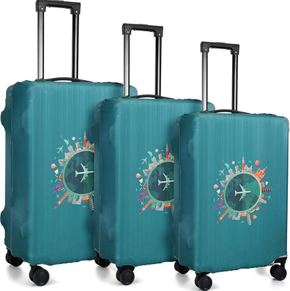 Sherr 3 Pieces Travel Luggage Cover Suitcase Protector Anti Scratch Suitcase Washable Baggage Covers(Travel Theme,Medium/L/XL)