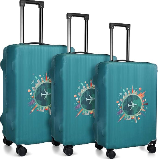 Sherr 3 Pieces Travel Luggage Cover Suitcase Protector Anti Scratch Suitcase Washable Baggage Covers(Travel Theme,Medium/L/XL)