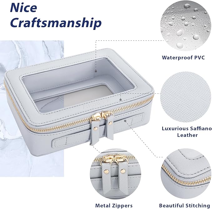 Aveniee Clear Makeup Bag Organizer Set,Portable Travel Toiletry Cosmetic Bag Case for Women,Vegan Leather Make Up Pouch Car Bag for Essentials,Middle+Large,Blue