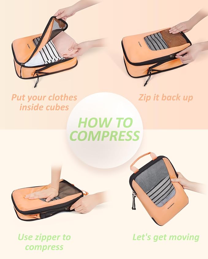 BAGSMART Compression Packing Cubes for Travel, 6 Set/5 Set/4 Set, Compression Suitcase Organizer Bags Set for Suitcases Travel Essentials, Lightweight Packing Organizers