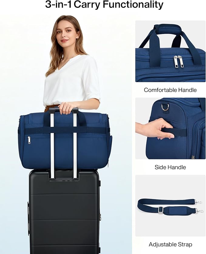MILADA Carry On Luggage Bags for Travel Large Foldable Duffle Bag for Travel Lightweight Personal Bags for Airplanes Weekend Overnight Bags for Women Mens Travel Bag, Blue