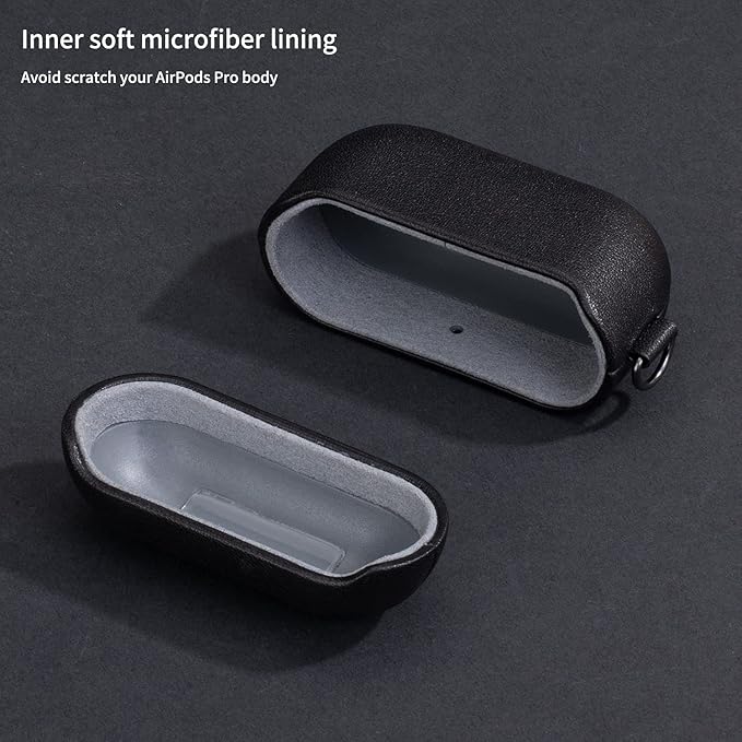 Leather Case for AirPods Pro 2nd Generation, Lopie AirPods Pro 2 Leather Case Cover with Lanyard and Keychain, Protective Case Fully-Wrapped with Top Grain Leather (Not for AirPods Pro 1st Gen) Black