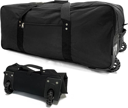 34 inch Large Foldable Duffle Bag with Wheels 600D Oxford Collapsible Large Heavy Duty Cargo Duffel Storage Duffel with Rollers for Camping Travel Gear, Black.