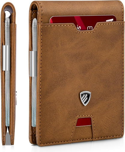 RUNBOX Mens Slim Wallet with Money Clip RFID Blocking Bifold Credit Card Holder for Men with Gift Box