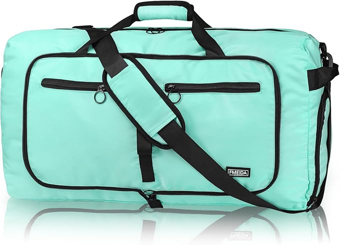Fmeida 65L Duffle Bag with Shoes Compartment, Foldable Travel Duffel Bags for Men Women, Large Packable Travel Bag Water Repellent & Tear Resistant (Mint Green)