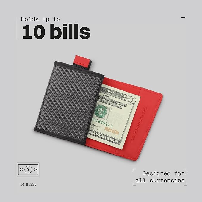 The Frenchie Co. - Speed Wallet Mini - Ultra-Slim RFID Card Holder - Quick-Access Pull Tab - Holds 4 Cards & Cash - Full-Grain Italian Leather with Carbon Fiber