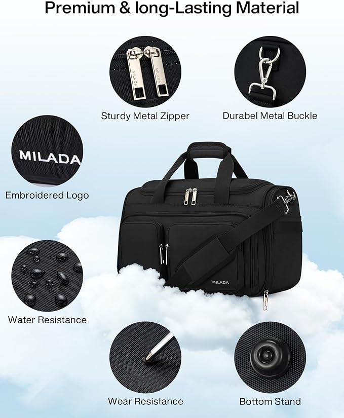 MILADA Underseat Carry On Luggage Bags for Travel Lightweight Foldable Carry On Bags for Airplanes Small Duffle Bag for Men Women Personal Weekend Overnight Travel Tote Bags, Black