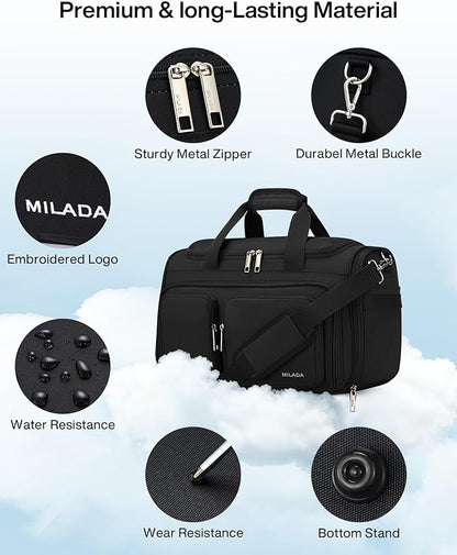MILADA Underseat Carry On Luggage Bags for Travel Lightweight Foldable Carry On Bags for Airplanes Small Duffle Bag for Men Women Personal Weekend Overnight Travel Tote Bags, Black