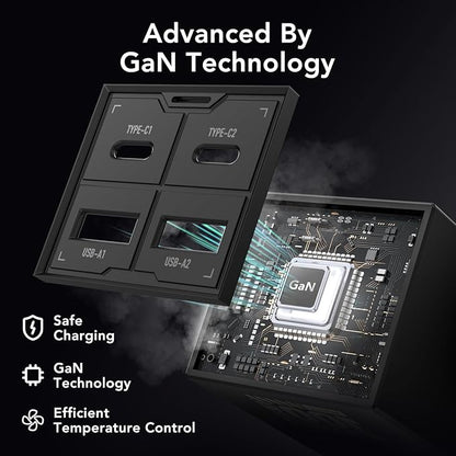 MFish 100W USB C Charger, Foldable Fast Laptop GaN Charger, 4-Port USB C Wall Charger Power Adapter Ports for MacBook Pro 17, 16'', Dell XPS, iPhone 17/16/15 Pro Max, 6-in-1 Power Strip