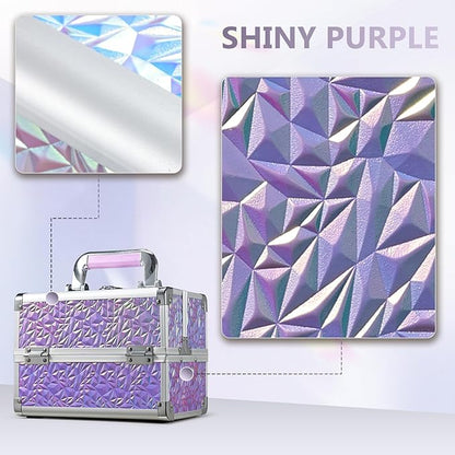 Joligrace Makeup Train Case Makeup Case Organizer Portable Cosmetic Box Storage with 2 Trays Mirror Locking with Keys Make Up Travel Case Nail Kits Traveling Makeup Box Shiny Purple