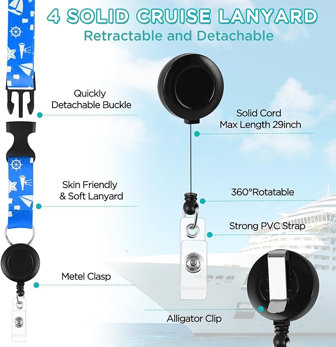 Cruise Ship Essentials Kit Include Cruise Luggage Tags Holder, Cruise Lanyards, Cruise Power Strip, Towel Bands and Clips, Waterproof Phone Bags for All Cruise Lines