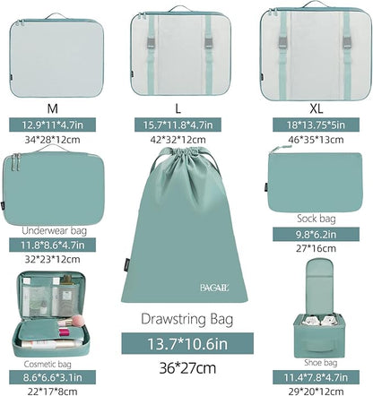 BAGAIL 8 Set Packing Cubes Luggage Packing Organizers for Travel Accessories-Dusty Blue