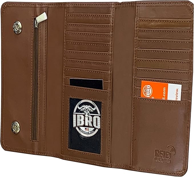 IBRO Long Bifold RFID Blocking Motorcycle Chain Wallet for Men