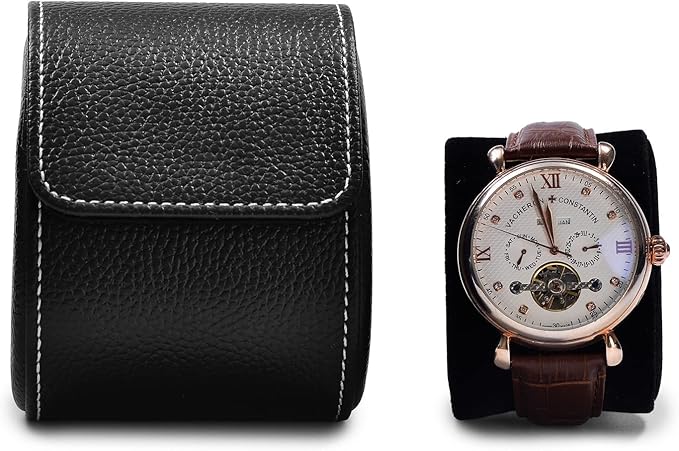 Oirlv Luxury Leather Watch Storage Box Travel Single Watch Case Jewelry Gift Box for Christmas Anniversary Birthday(Black)
